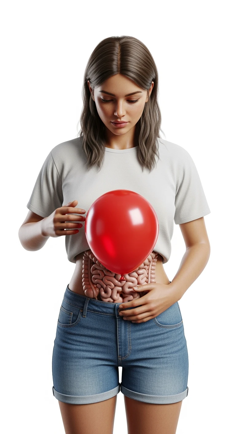 DONNA CON PALLONCINO ROSSO SULLA PANCIA E INTESTINO VISIBILE, iperrealistico 4k, ISOLATA SU SFONDO BIANCO emoji
