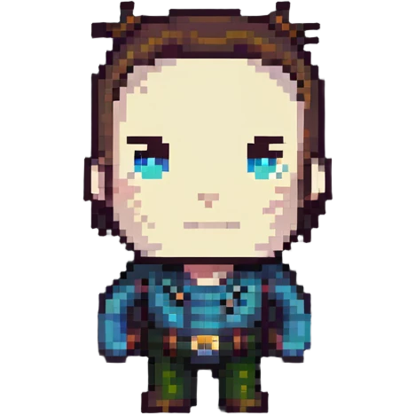 Pixel art of a guy with a giant forehead, male character emoji
