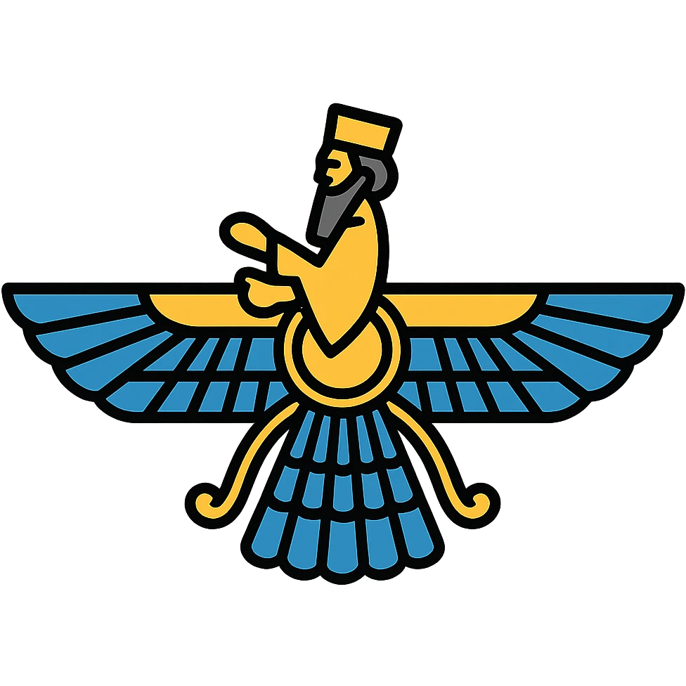 Cyrus the Great foruhar symbol, color outlined icon style, subtle gold and blue accents emoji