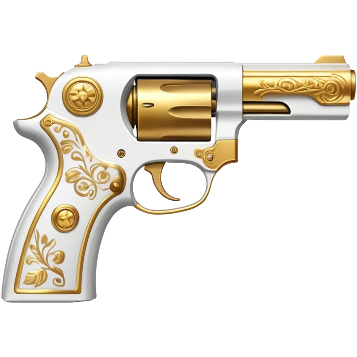 an artistic handgun, short but deadly, all white with golden decoration emoji