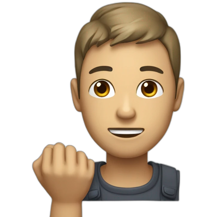 Cuerpo de persona con cara de mano apuntando emoji