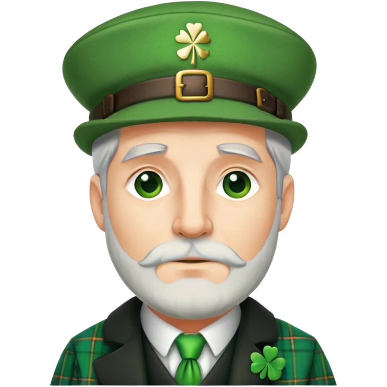 Tall grey haired man with green peaky hat and kilt st. Patrick’s Day emoji