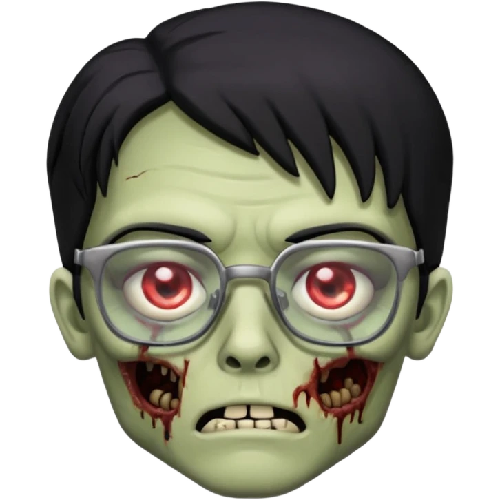 zumbie de cabelo preto medio,olhos pretos e oculos quadrados pequeno emoji