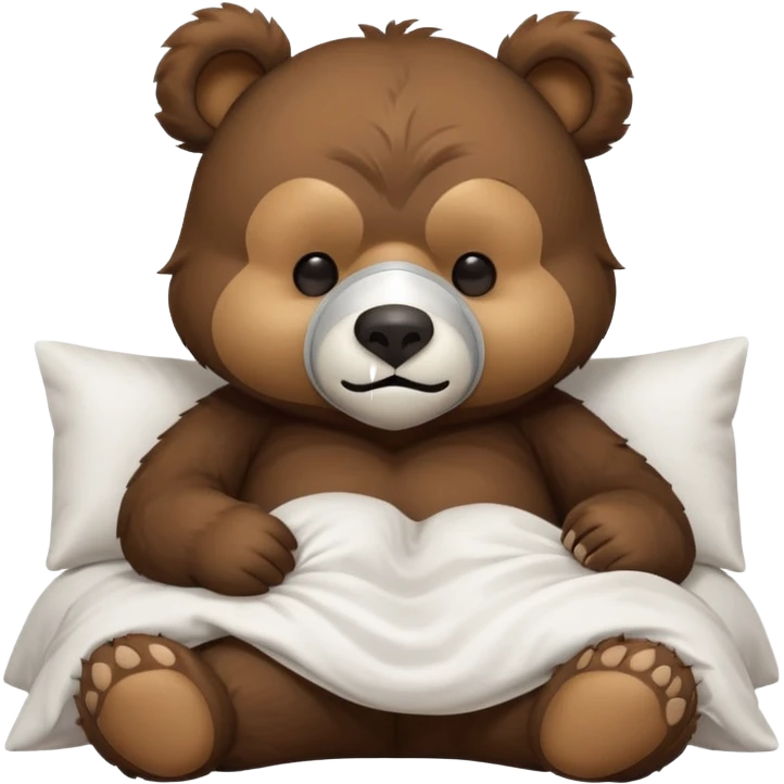 sleepy cute bear with mask sitting on comfiest bed emoji