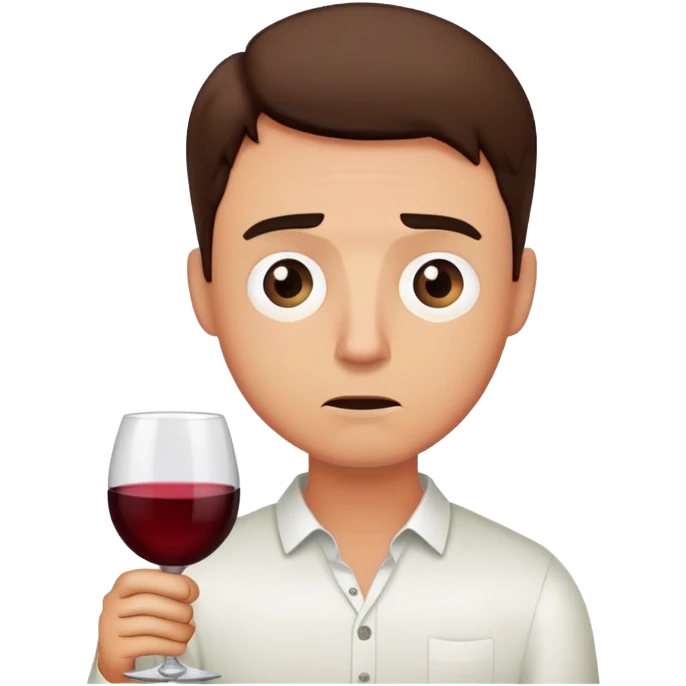 A nervous man holding a wine glass, looking worried and anxious emoji