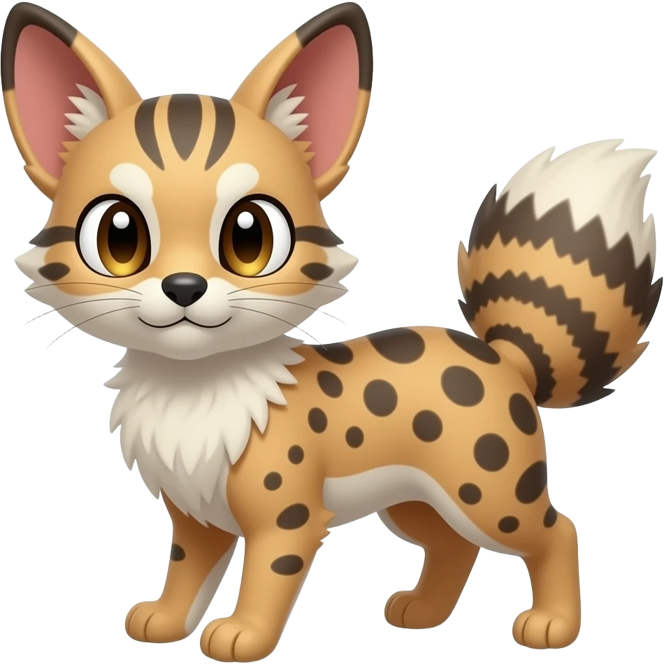 Beaky Big-eared big-eyed cute realistic animalistic feral digitigrade 4-legged anime-styled Meloetta-Furret-Sergal-Serval-hybrid-fusion-creature-animal, full body emoji
