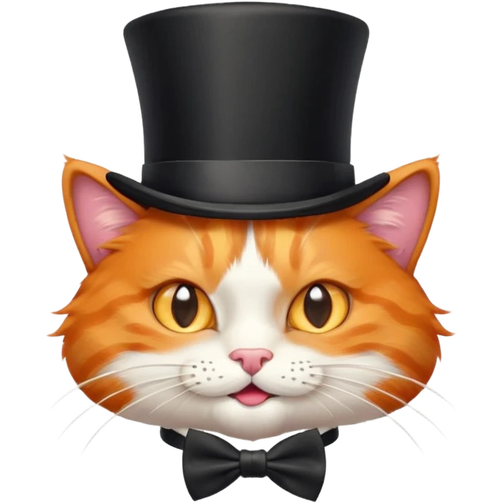 orange cat with top hat and bow tie, winking, playful expression emoji