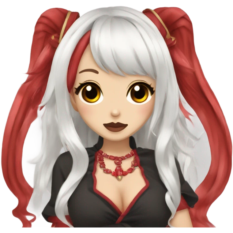 hime gyaru oni girl, red skin, black hair emoji