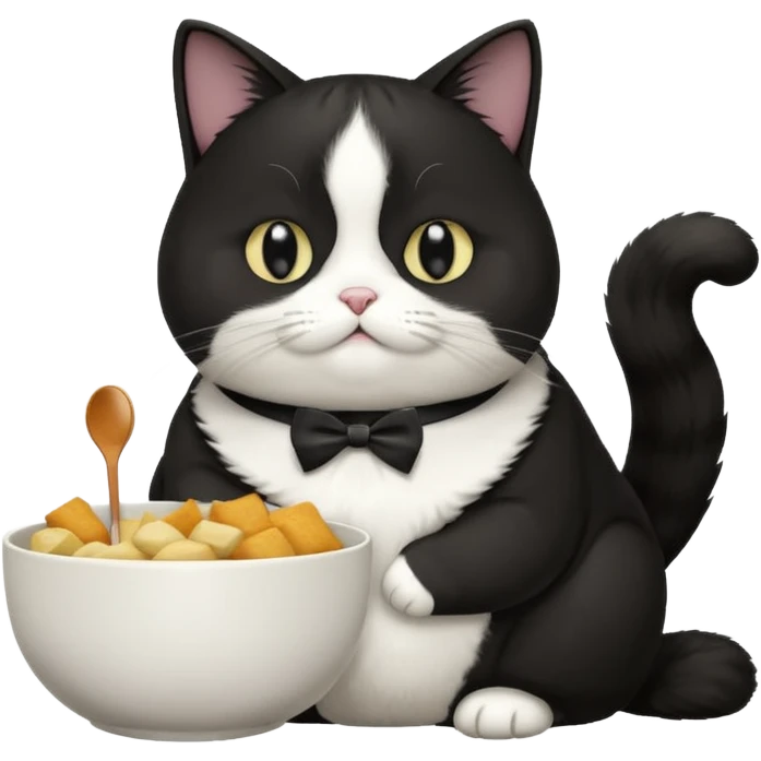 Fat tuxedo cat eating food emoji
