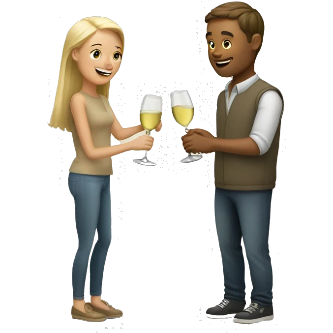 White couple sharing bottle of white wine emoji