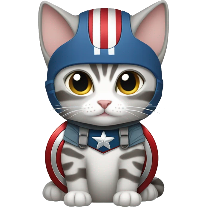 Light gray tabby cat wearing a Captain America costume  emoji