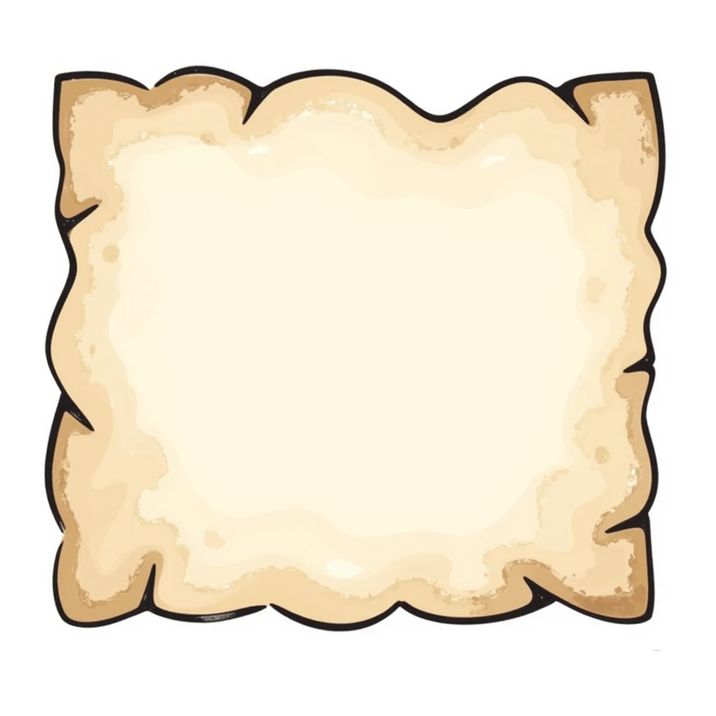 vintage kraft paper with scalloped torn edge, hand-drawn watercolor, soft crumpled texture, transparent background, no face, no hands, no legs, no characters emoji