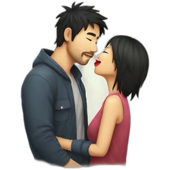 scruffy-man-kiss-asian-woman emoji