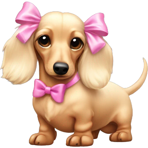 Pale Blonde fluffy dachshund head with pink bows on ears emoji