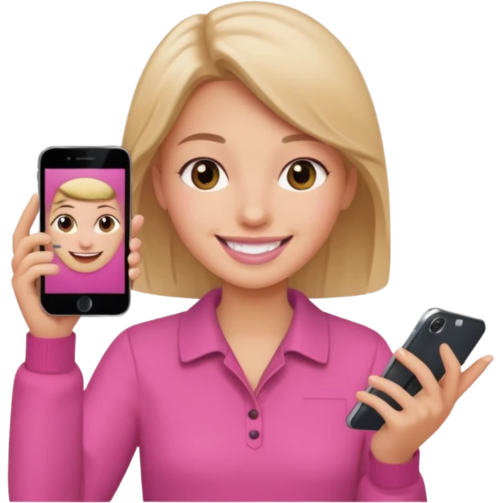 pink video call between one person holding the phone with a person on the phone screen emoji