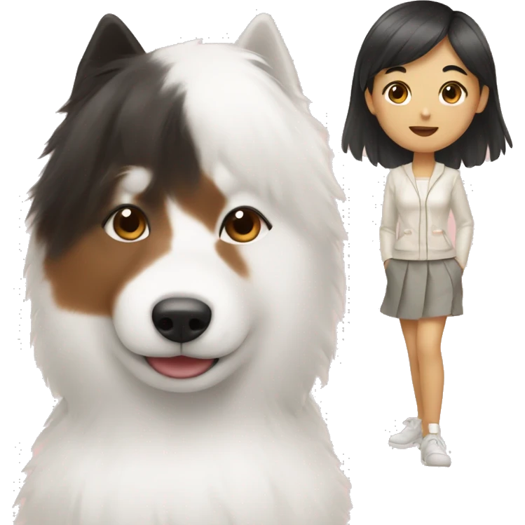 asian girl with Japanese spitz dog emoji