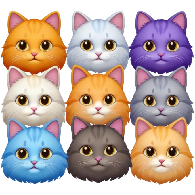 6 cats with different coloured coats emoji