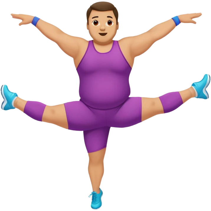 make me a mascot. bill is 38 years old, in arobics outfit, overweight, doing the splits in the air emoji