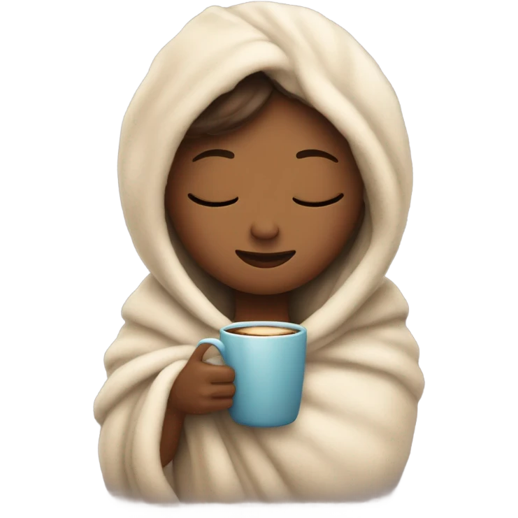 girl inside a blanket sipping coffee eyes closed emoji