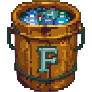 pixel art style bucket with F monogram emoji