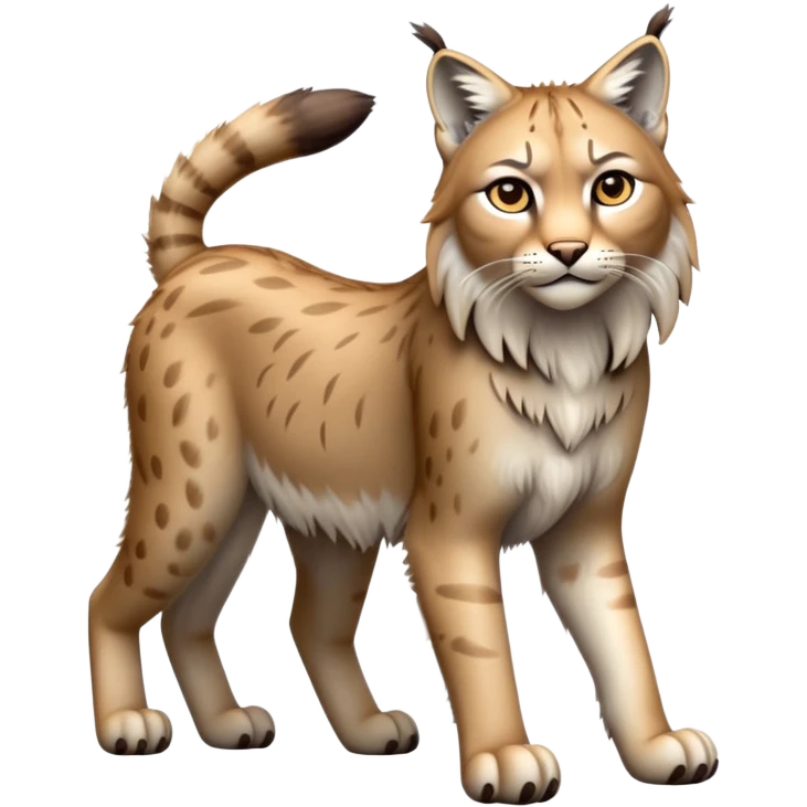 Cinematic-Lynx-Realistic-Full-Body-Standing on all fours-Emoji – head tilted dramatically, fur with faint spotting, long legs and large paws poised elegantly, simplified yet realistic focused features, highly detailed, glowing with an almost sarcastic glow. emoji