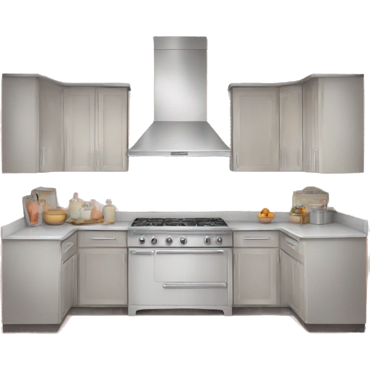 Realistic front facing peach color and silver hanging kitchen cabinets  emoji