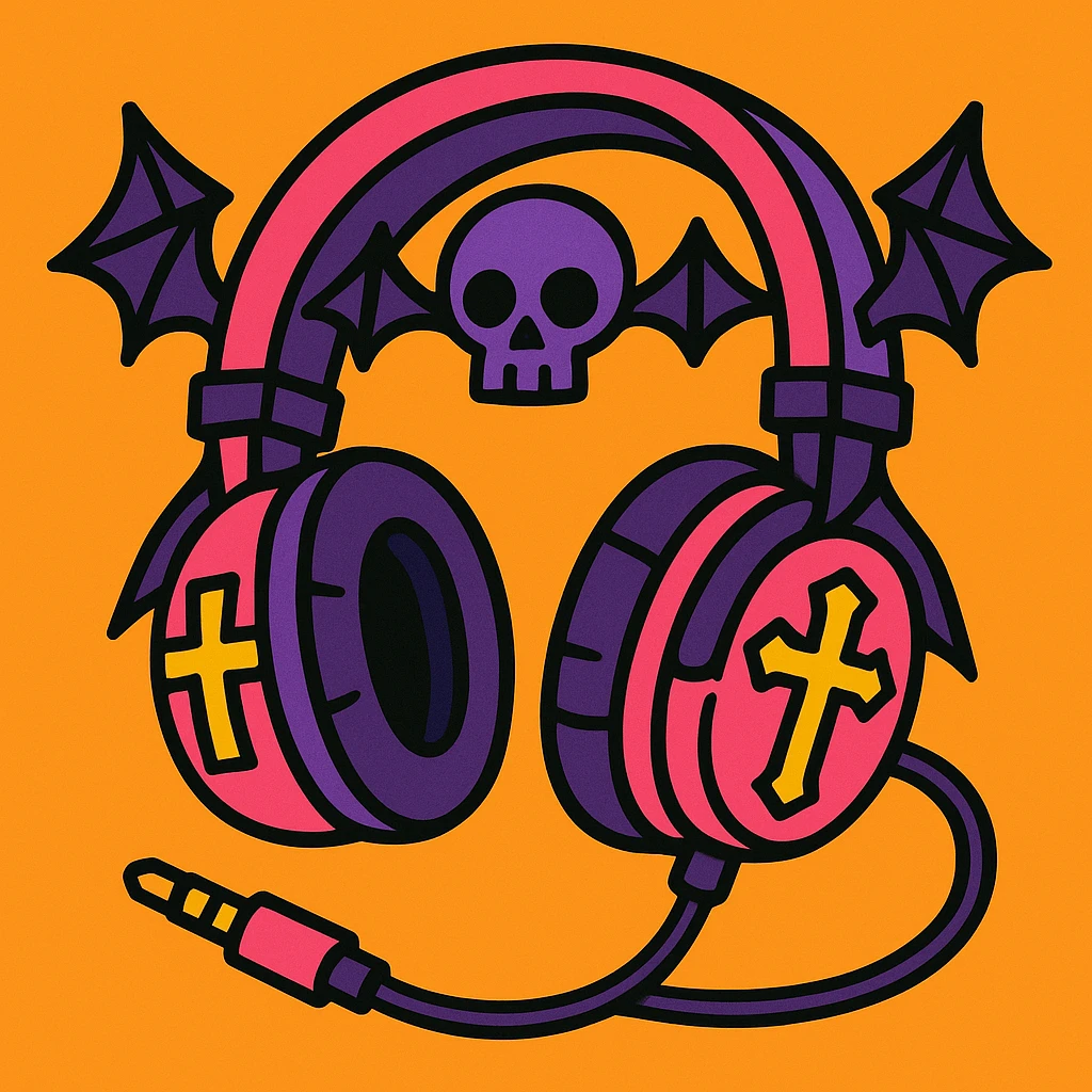 pink gothic headphones with exaggerated gothic features and bold colors emoji