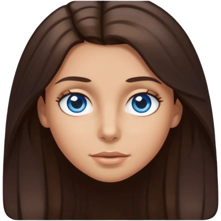 long dark brown hair with highlights in the front, big blue eyes clear taned skin emoji