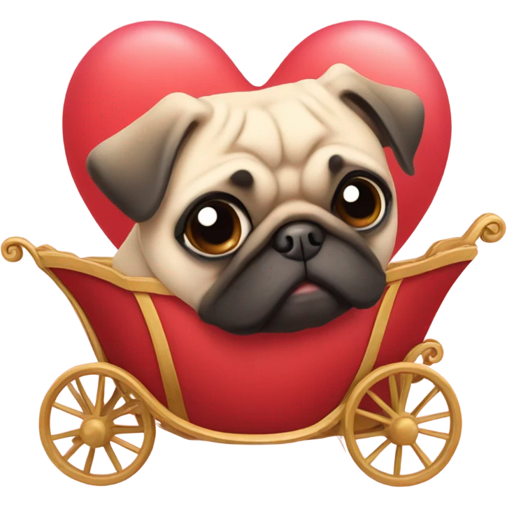 Pug riding a heart shaped carriage emoji