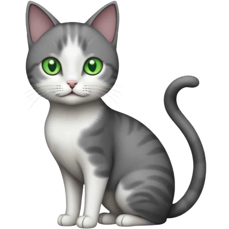 full body small short hair dark grey and white cat with green eyes emoji