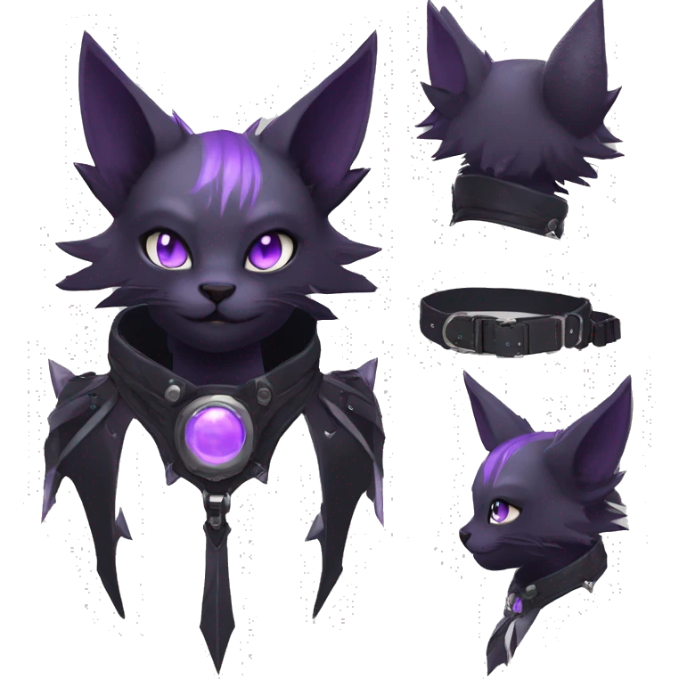 cool cute pretty black techwear grey Purple ethereal fantasy nargacuga-bat-cat-Fakemon spiked collar harness full body emoji