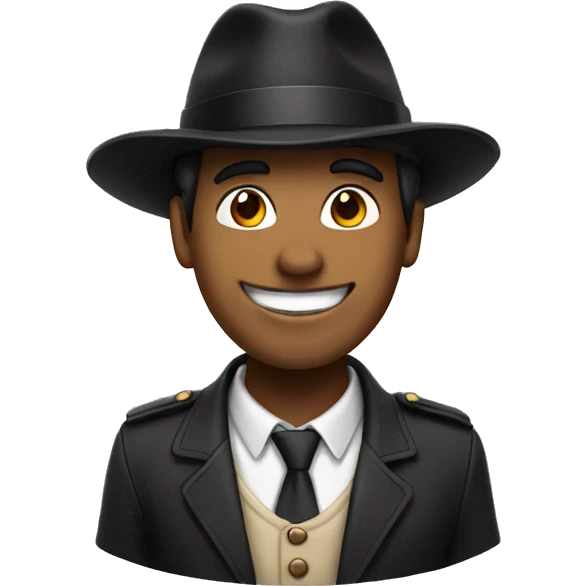 Brown guy whit black hat, smiling and shaking hands emoji