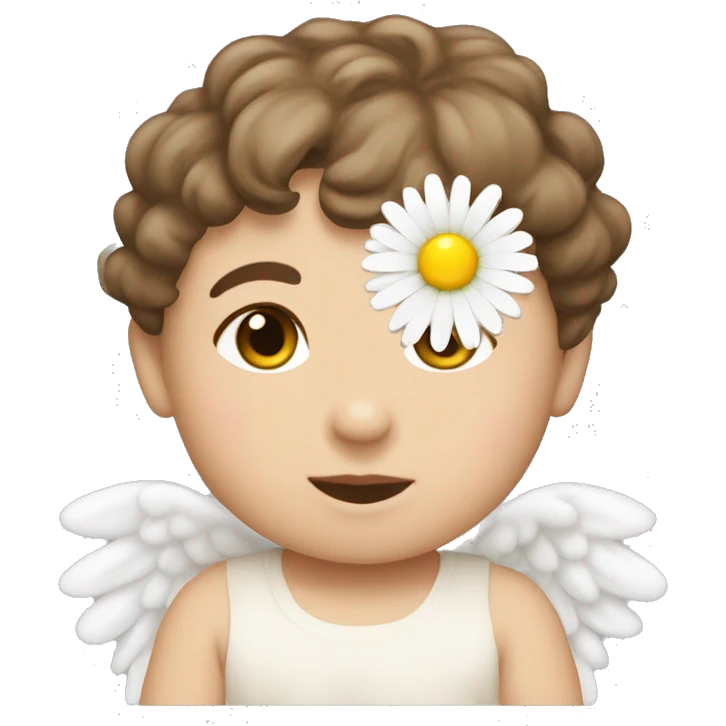 Cocasian Baby angel Brown hair with a daisy flower emoji