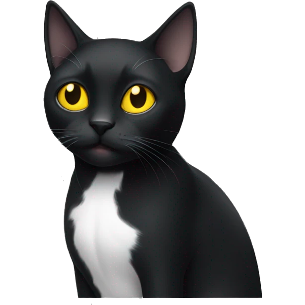black cat with white chest and yellow eyes emoji