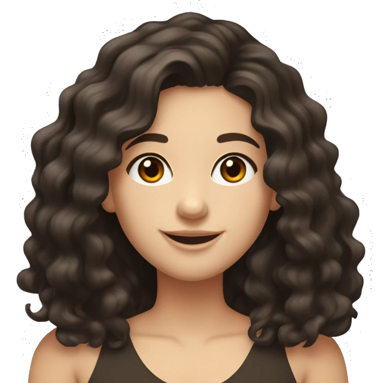 22-year-old woman. Girl with really really dark brown shoulder-length beach waves. REALLY Dark brown eyes with a HUGE OPTIMISTIC SMILE." WEST_EUROPEAN WHITE SKIN  emoji