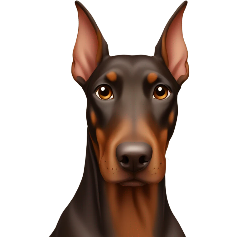 Different shades of brown Doberman without cropped ears looking forward and happy  emoji