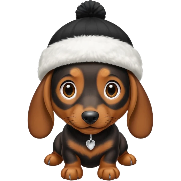 mini daschund wearing a white beanie emoji