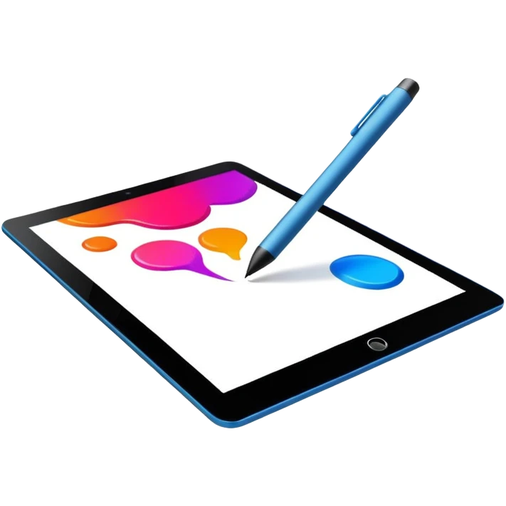 Computer graphics, digital art tools, graphic tablet, stylus, vibrant colors, smooth lines, modern design elements, minimalistic, on a white background, no extra details. emoji