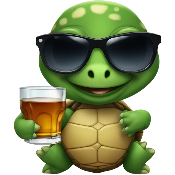 Cute turtle with sunglasses drinking a whiskey ￼ emoji