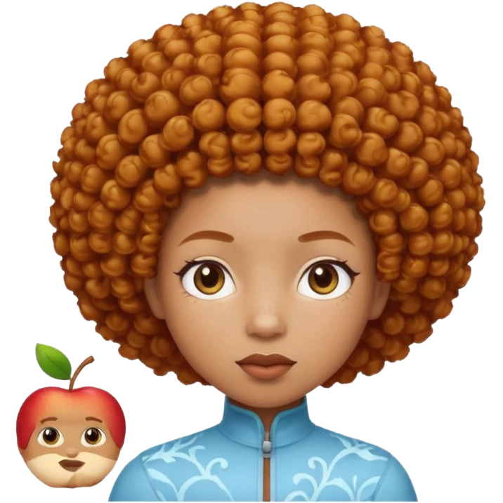 Create an iOS-style emoji of Ice Spice. Neutral facial expression, front-facing head only. Curly ginger short afro hairstyle. Clean Apple emoji style, smooth shading, simple shapes, plain background. emoji