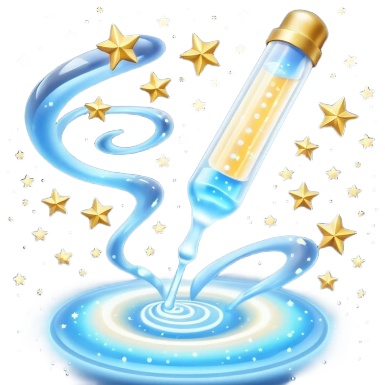 Slim blue Differin Gel tube with white cap and golden glow around the “GEL” label. Floating in a soft blue aura with tiny glowing stars and clear orbs spiraling upward. Emits a focused beam of clarity magic, like a blemish-banishing spell sealed in a sleek, futuristic wand. emoji