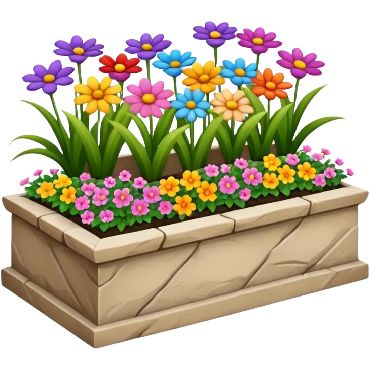 flower bed with fewer flowers in a rectangular stone planter emoji