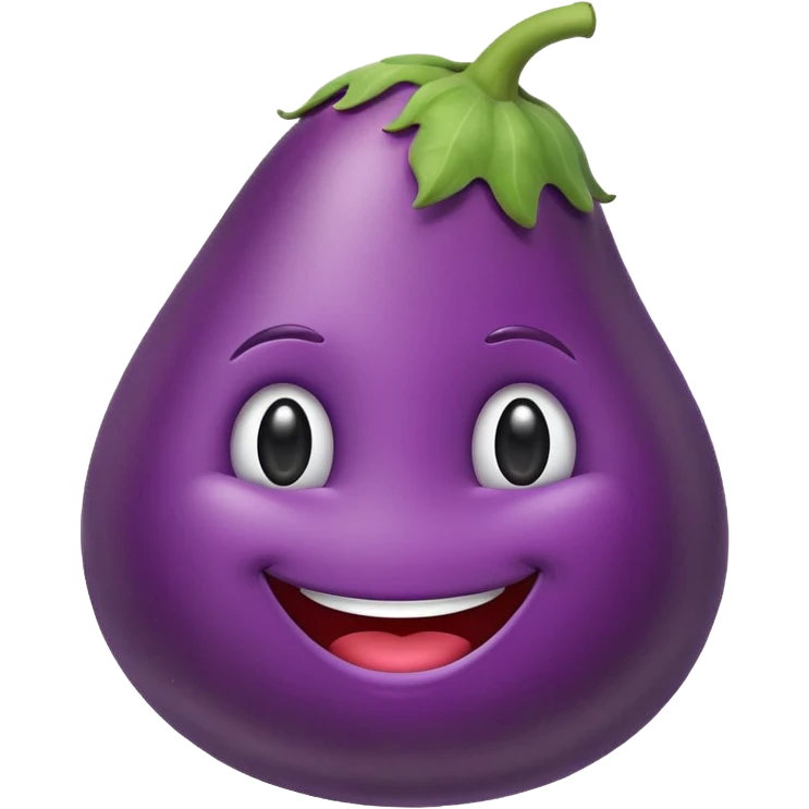 early Apple style emoji of smiling eggplant with minimalist shading emoji