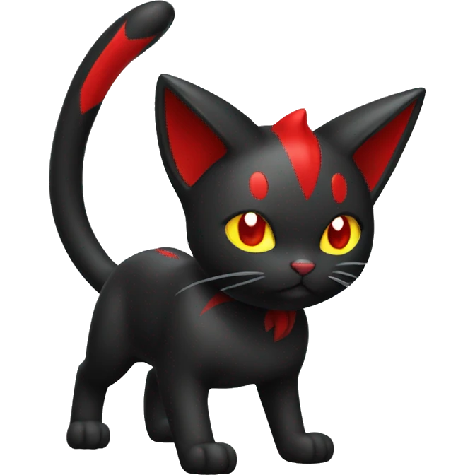 Shiny Black-Red Dark-type-Poison-type-Fakémon-Cat full body emoji