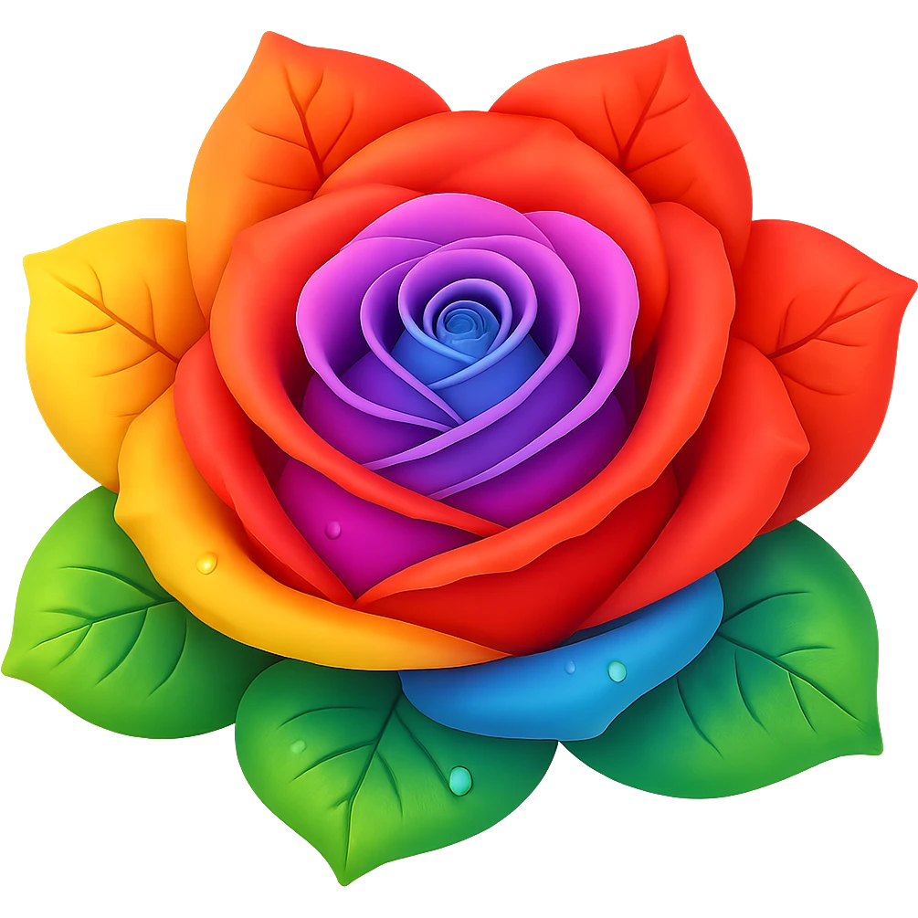 Make the blue icy rose rainbow colored in the style of emoji (apple style emojis). Remove the background. emoji
