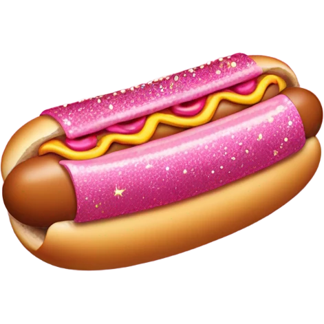 Pink glittery hot dog with pink emoji