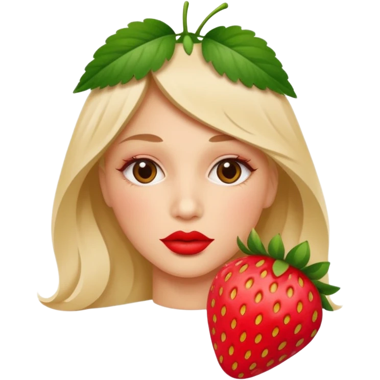 . subject. less details. flat lips with pattern of strawberry with leaf on top  emoji