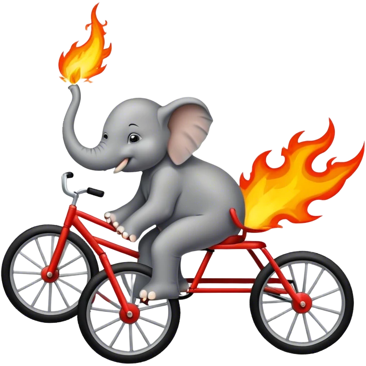 Elephant on a tricycle going through a ring of fire emoji