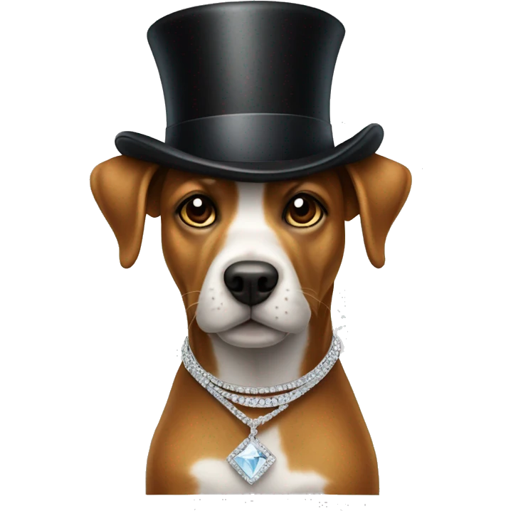 a dog that  is very rich with a top hat an diamond necklace emoji