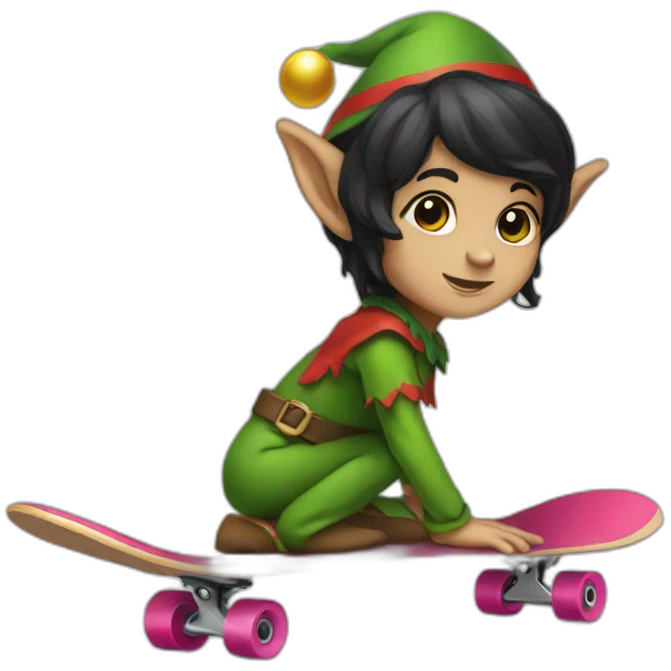 black haired elf on a skateboard emoji